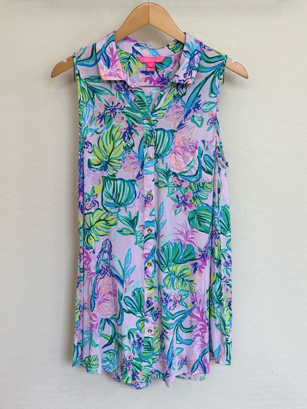 Lilly Pulitzer Natalie Sleeveless Shirtdress Swim Cover-Up Prosecco Pink M
